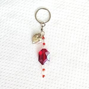 Elegant Red Crystal Heart Keychain, Keyring, Handmade